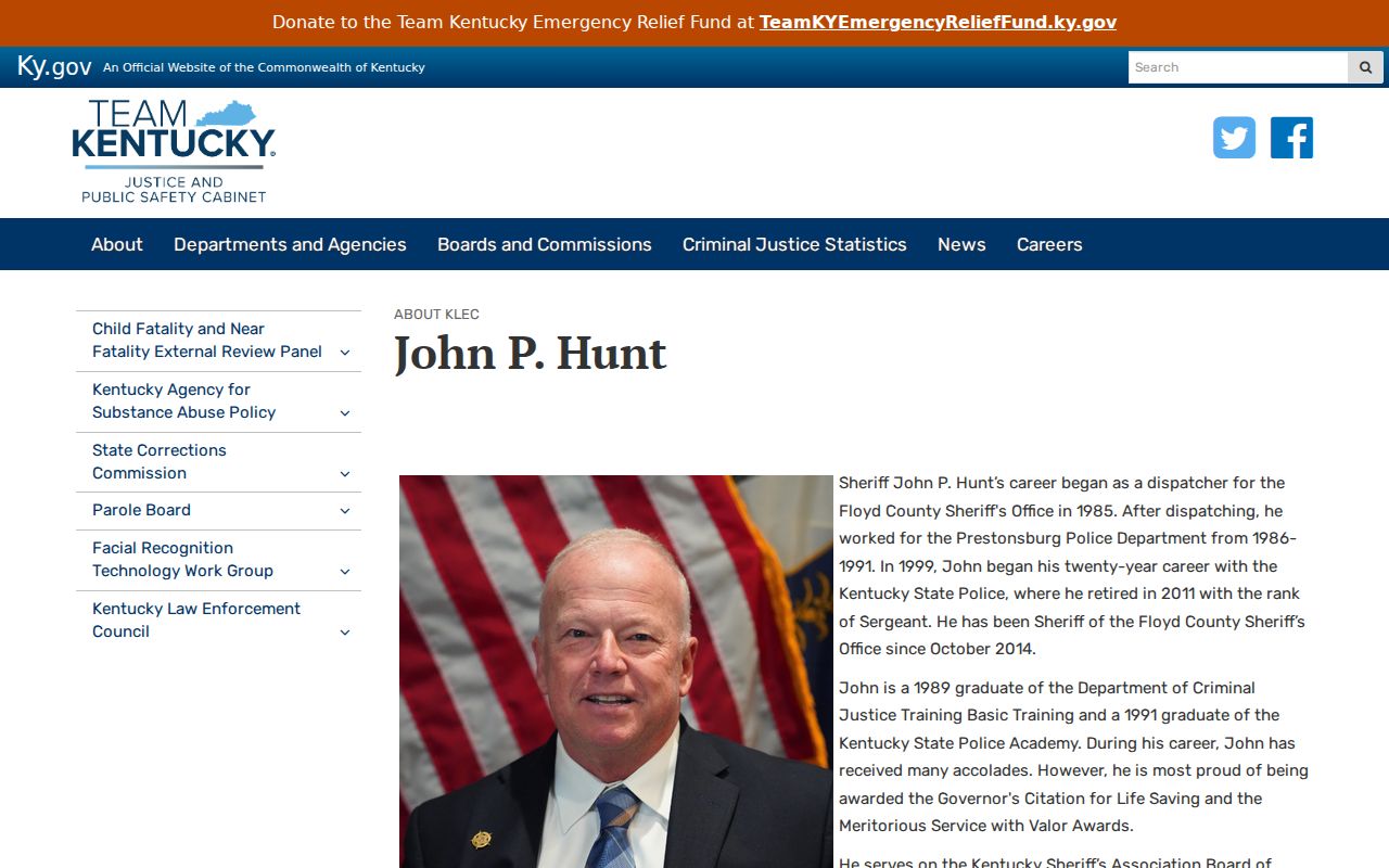 Floyd County arrest records and official Sheriff John Hunt biography