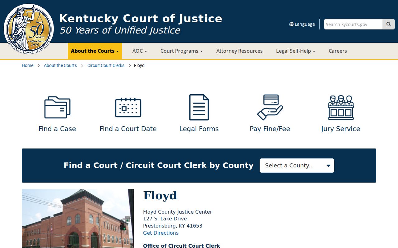 Floyd County criminal court record office and Justice Center information
