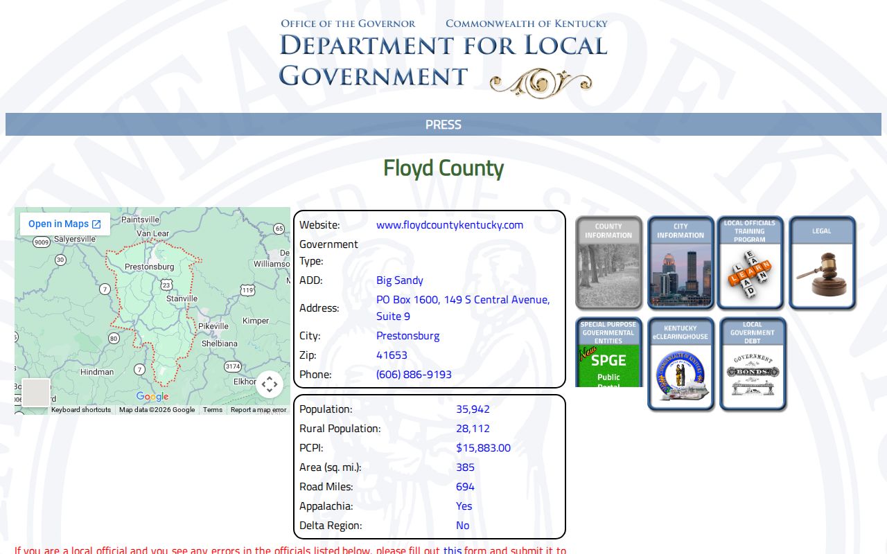 Floyd County criminal records and official county office directory